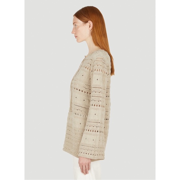 TheOpen Product Pointelle Crochet Knit Wide Sleeve Sweater in Beige Size 1 - Picture 7 of 14